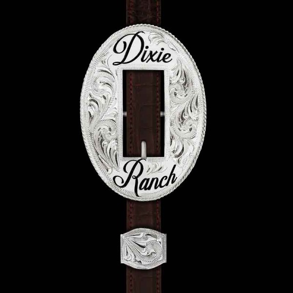 Simplicity at its finest. Our Quarter Horse Headstall Buckle is crafted with timeless style in mind. Handcrafted on a German Silver base, if features beautiful, hand-engraved Western inspired scrollwork and enamel-filled lettering on the top and bottom of